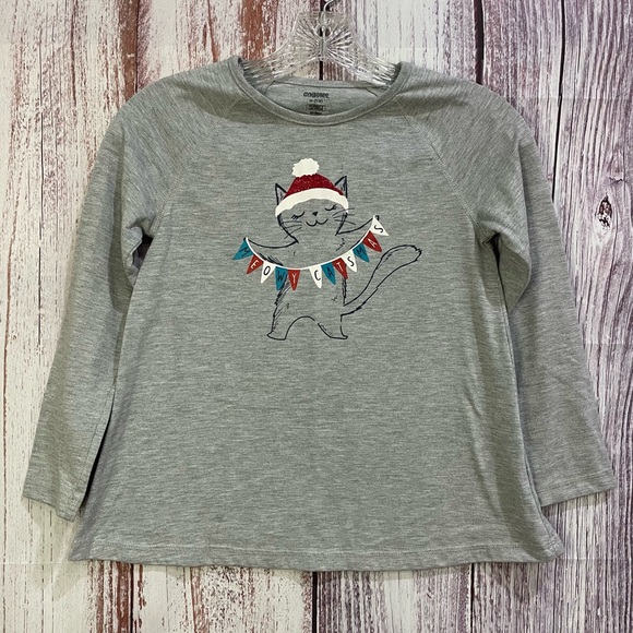 Gymboree Other - Gymboree  Girls Size Medium 7/8 Grey Christmas Long Sleeve Tee Cat #5147